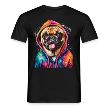 Mops Hoodie Hund Bunt Lustig Tier Design Print - Männer T-Shirt - Schwarz - Vorne - AI Model Male 178 light (178cm)
