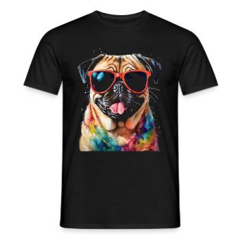 Mops Sonnenbrille Hund Bunt Lustig Design Print - Männer T-Shirt - Schwarz - Vorne - AI Model Male 178 light (178cm)