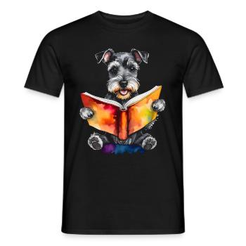 Zwergschnauzer Lesen Hund Lustig Tier Design Print - Männer T-Shirt - Schwarz - Vorne - AI Model Male 178 light (178cm)