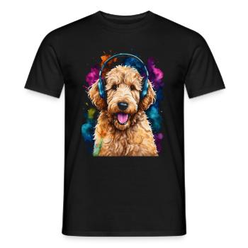 Goldendoodle Casque Chien Animal Design Imprimer - T-shirt homme - noir - Devant - AI Model Male 178 light (178cm)