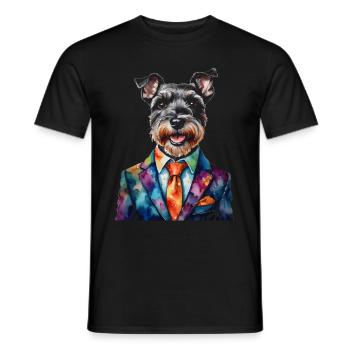 Zwergschnauzer Anzug Hund Lustig Tier Design Print - Männer T-Shirt - Schwarz - Vorne - AI Model Male 178 light (178cm)