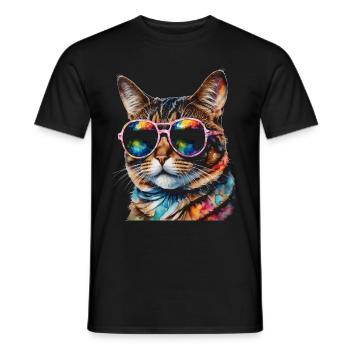 Katze Sonnenbrille Bunt Lustig Tier Design Print - Männer T-Shirt - Schwarz - Vorne - AI Model Male 178 light (178cm)