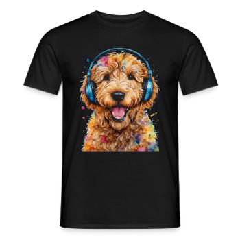 Goldendoodle Casque Chien Animal Design Imprimer - T-shirt homme - noir - Devant - AI Model Male 178 light (178cm)