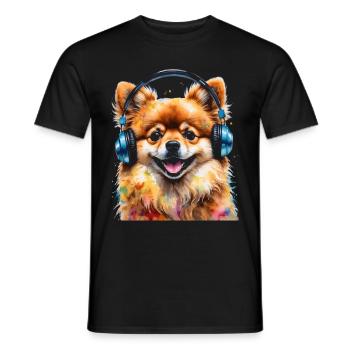 Pomeranian Pomeranian Headphones Dog Print - Men's T-Shirt - black - Front - AI Model Male 178 light (178cm)