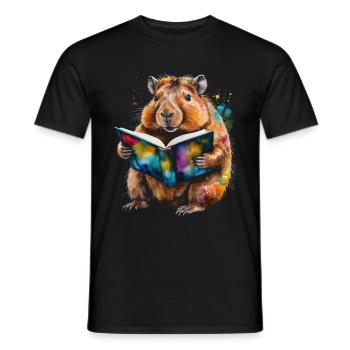 Capybara livre de lecture Capy coloré Animal Design Print - T-shirt homme - noir - Devant - AI Model Male 178 light (178cm)