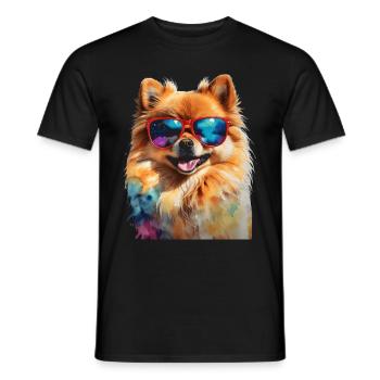 Pomeranian Pomeranian Sunglasses Dog Print - Men's T-Shirt - black - Front - AI Model Male 178 light (178cm)