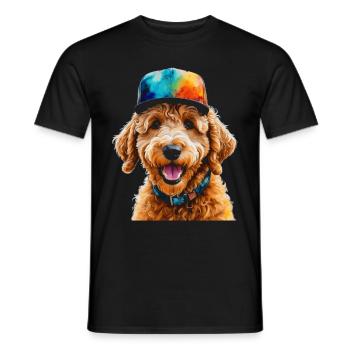 Goldendoodle Snapback Cap Dog Animal Design Print - Men's T-Shirt - black - Front - AI Model Male 178 light (178cm)