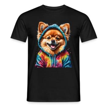 Pomeranian Pomeranian Pomeranian Hoodie Dog Print - Men's T-Shirt - black - Front - AI Model Male 178 light (178cm)
