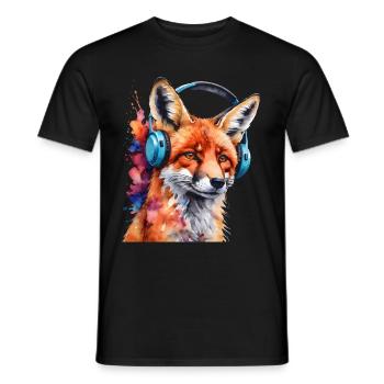 Renard Casque Musique Coloré Animal Design Imprimer - T-shirt homme - noir - Devant - AI Model Male 178 light (178cm)