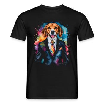 Beagle Anzug Hund Bunt Lustig Tier Design Print - Männer T-Shirt - Schwarz - Vorne - AI Model Male 178 light (178cm)