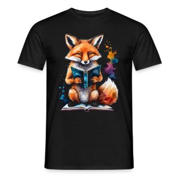 Renard lecture livre Coloré Animal Design Imprimer - T-shirt homme - noir - Devant - AI Model Male 178 light (178cm)