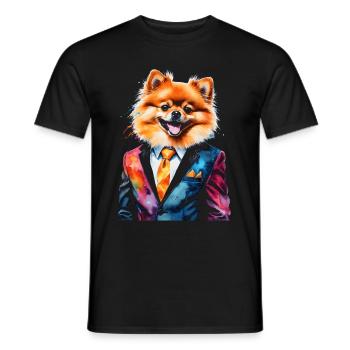 Poméranien Poméranien Costume Chien Imprimé Coloré - T-shirt homme - noir - Devant - AI Model Male 178 light (178cm)