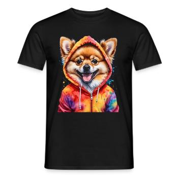 Pomeranian Pomeranian Pomeranian Hoodie Dog Print - Men's T-Shirt - black - Front - AI Model Male 178 light (178cm)