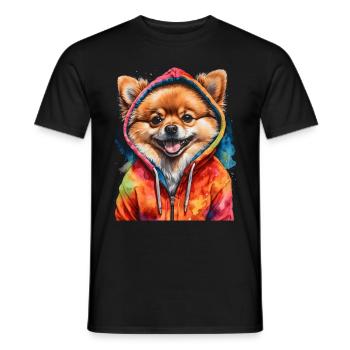 Pomeranian Pomeranian Pomeranian Hoodie Dog Print - Men's T-Shirt - black - Front - AI Model Male 178 light (178cm)