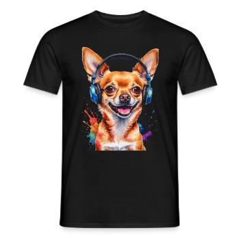 Chihuahua Kopfhörer Hund Lustig Tier Design Print - Männer T-Shirt - Schwarz - Vorne - AI Model Male 178 light (178cm)
