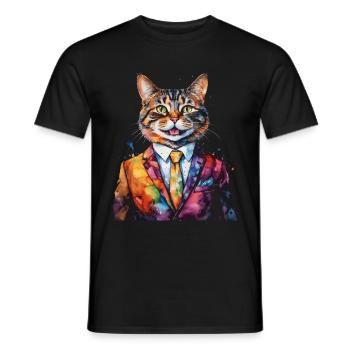 Katze Anzug Bunt Lustig Lustig Tier Design Print - Männer T-Shirt - Schwarz - Vorne - AI Model Male 178 light (178cm)