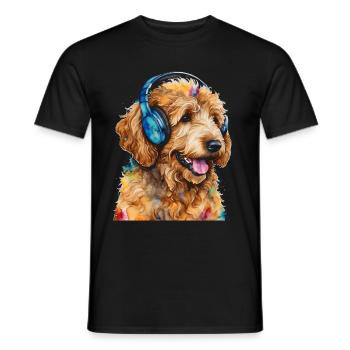 Goldendoodle Casque Chien Animal Design Imprimer - T-shirt homme - noir - Devant - AI Model Male 178 light (178cm)
