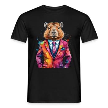 Capybara Suit Capy Colorful Animal Design Print - Men's T-Shirt - black - Front - AI Model Male 178 light (178cm)