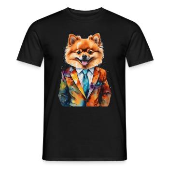 Pomeranian Zwergspitz Anzug Hund Bunt Print - Männer T-Shirt - Schwarz - Vorne - AI Model Male 178 light (178cm)