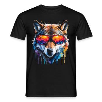 Wolf Sunglasses Colorful Animal Design Print - Men's T-Shirt - black - Front - AI Model Male 178 light (178cm)