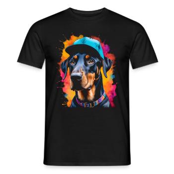 Doberman Snapback Cap Chien Drôle Design Imprimer - T-shirt homme - noir - Devant - AI Model Male 178 light (178cm)