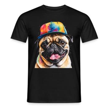 Carlin Snapback Cap Chien Coloré Drôle Design Imprimer - T-shirt homme - noir - Devant - AI Model Male 178 light (178cm)
