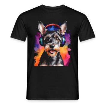 Zwergschnauzer Kopfhörer Hund Lustig Design Print - Männer T-Shirt - Schwarz - Vorne - AI Model Male 178 light (178cm)