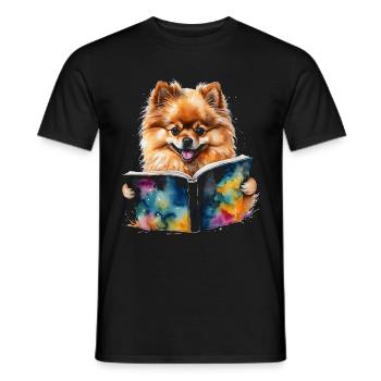 Poméranien Poméranien Livre de lecture Imprimé de chien - T-shirt homme - noir - Devant - AI Model Male 178 light (178cm)
