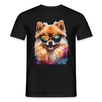 Pomeranian Pomeranian Sunglasses Dog Print - Men's T-Shirt - black - Front - AI Model Male 178 light (178cm)