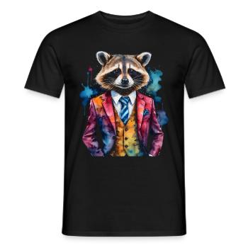 Costume de raton laveur Imprimé de conception d’animaux colorés - T-shirt homme - noir - Devant - AI Model Male 178 light (178cm)