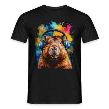 Capybara Kopfhörer Capy Bunt Tier Design Print - Männer T-Shirt - Schwarz - Vorne - AI Model Male 178 light (178cm)
