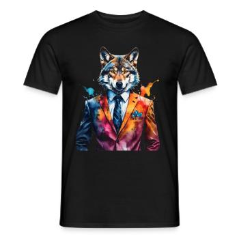 Costume de loup Imprimé coloré de conception d’animaux - T-shirt homme - noir - Devant - AI Model Male 178 light (178cm)