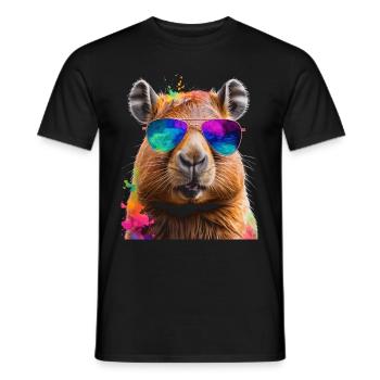 Capybara Sunglasses Capy Colorful Animal Design Print - Men's T-Shirt - black - Front - AI Model Male 178 light (178cm)