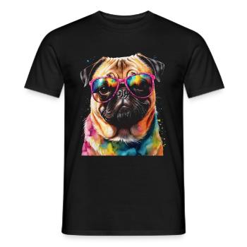 Mops Sonnenbrille Hund Bunt Lustig Design Print - Männer T-Shirt - Schwarz - Vorne - AI Model Male 178 light (178cm)
