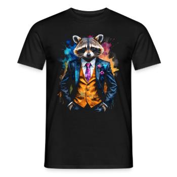 Costume de raton laveur Imprimé de conception d’animaux colorés - T-shirt homme - noir - Devant - AI Model Male 178 light (178cm)