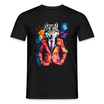 Costume de loup Imprimé coloré de conception d’animaux - T-shirt homme - noir - Devant - AI Model Male 178 light (178cm)
