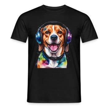 Beagle Headphones Dog Funny Animal Design Print - Men's T-Shirt - black - Front - AI Model Male 178 light (178cm)