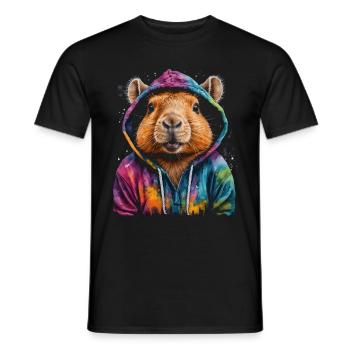 Capybara Hoodie Capy Colorful Animal Design Print - Men's T-Shirt - black - Front - AI Model Male 178 light (178cm)
