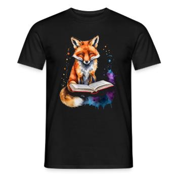 Renard lecture livre Coloré Animal Design Imprimer - T-shirt homme - noir - Devant - AI Model Male 178 light (178cm)