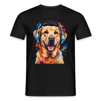 Labrador Retriever Kopfhörer Hund Tier Print - Männer T-Shirt - Schwarz - Vorne - AI Model Male 178 light (178cm)