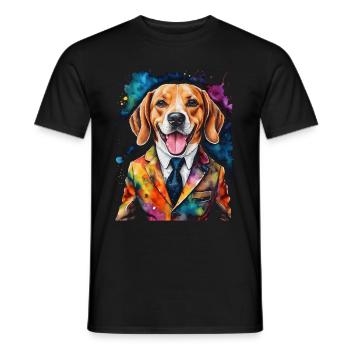 Beagle Anzug Hund Bunt Lustig Tier Design Print - Männer T-Shirt - Schwarz - Vorne - AI Model Male 178 light (178cm)