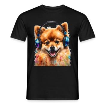 Pomeranian Pomeranian Headphones Dog Print - Men's T-Shirt - black - Front - AI Model Male 178 light (178cm)