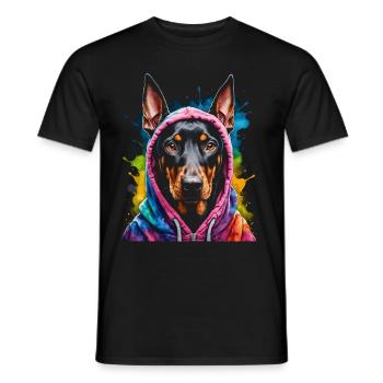 Dobermann Hoodie Hund Bunt Lustig Tier Print - Männer T-Shirt - Schwarz - Vorne - AI Model Male 178 light (178cm)