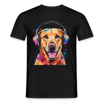 Labrador Retriever Kopfhörer Hund Tier Print - Männer T-Shirt - Schwarz - Vorne - AI Model Male 178 light (178cm)