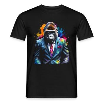 Costume de gorille singe Imprimé de conception d’animaux colorés - T-shirt homme - noir - Devant - AI Model Male 178 light (178cm)