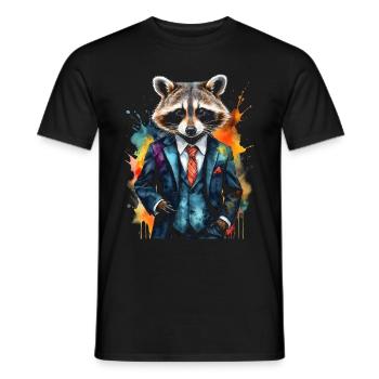 Costume de raton laveur Imprimé de conception d’animaux colorés - T-shirt homme - noir - Devant - AI Model Male 178 light (178cm)