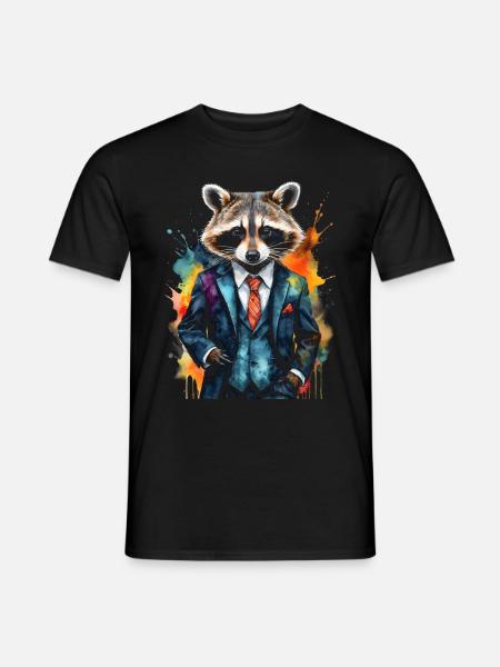 Waschbär Anzug Bunt Tier Design Print - Männer T-Shirt - Schwarz