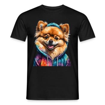 Pomeranian Pomeranian Pomeranian Hoodie Dog Print - Men's T-Shirt - black - Front - AI Model Male 178 light (178cm)