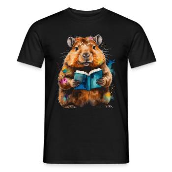 Capybara livre de lecture Capy coloré Animal Design Print - T-shirt homme - noir - Devant - AI Model Male 178 light (178cm)