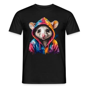 Sweat à capuche opossum Imprimé de design d’animal coloré - T-shirt homme - noir - Devant - AI Model Male 178 light (178cm)